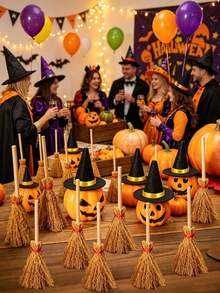 1/10/15pc Mini Witch Broom Decorations Tiny Straw Wizard Broom Props For Halloween Cupcake Topper&Doll Accessory Broom Ornaments For Halloween Table Layout&Party DIY Crafts,Halloween,Halloween Decor,Home Decor,Room Decor,Fall Home Decor,Kitchen Decor - Multicolor - View 6