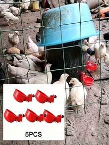Automatic Poultry Waterer Red Plastic Chicken Watering System - Duck Goose Turkey Rabbit No Electricity Automatic Refill Waterer Set - Multicolor - View 3