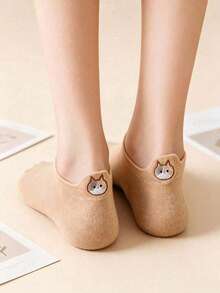 1/5/10 Pairs Women's Multi-Color Cat Embroidery Ribbed Boat Socks, Skin-Friendly Soft Cute Sweet, Morandi Color, Cute, Japanese And Korean Style, Comfortable Minimalist Low-Cut Invisible Boat Socks, Suitable For Home And Gift, Suitable For Home Leisure Scenes, Randomly Mixed - Multicolor - View 2