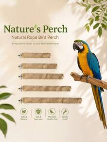 Parrot Natural Hemp Rope Wrapped Solid Wood Perch, Minimalist 5-Size Cage Clip Quick Install, Anti-Slip Grip Resting Foot Care Perch For All Parrot Sizes - View 2