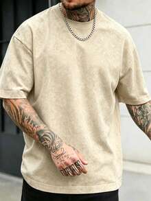 Men's Casual Solid Color Short Sleeve T-Shirt, Suitable For Summer, Comfortable Style Sports - Champagne - View 3