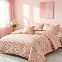 3/4 Piece Aqua Silver Geometric Wavy Striped Metallic Foil Print  Bed Comforter Set, All Season Soft Microfiber Fits Modern Bedroom Decor For Teen Girls Boys, 3 Pieces For Twin/TwinXL Size, 4 Pieces For Full/Queen/King Size. Halloween Christmas Decor - 水藍色 - 查看 2
