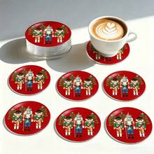 Merry Christmas PET Coasters, Christmas Elements Nutcracker Pattern Design Heat-Resistant Coasters, Washable, Affordable, Suitable For Event And Party Decorations, Table Centerpieces, Halloween, Christmas, Thanksgiving Holiday Decor - PET-329 - View 3
