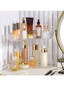 1pc Single Angle Bathroom Countertop Storage Box, Corner Bathroom Countertop Organizer, Suitable For 90° Corner, Can Be Used As Bedroom Vanity Tray, Kitchen Spice Rack And Perfume Bottle Tray, Large Capacity,Back To School,Bedroom Room Decor. - Clear - View 8