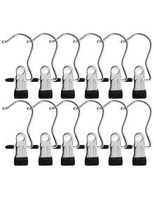 20/10/1pc Stainless Steel Multi-Function Clips Hooks, Multi-Purpose Space-Saving Hanging Rack, 360° Rotating Portable Storage Clip, Back To School Essential, Heavy-Duty Clothing Hook, Non-Slip Coating, Suitable For Closet, Travel (Black) - Multicolor - View 1
