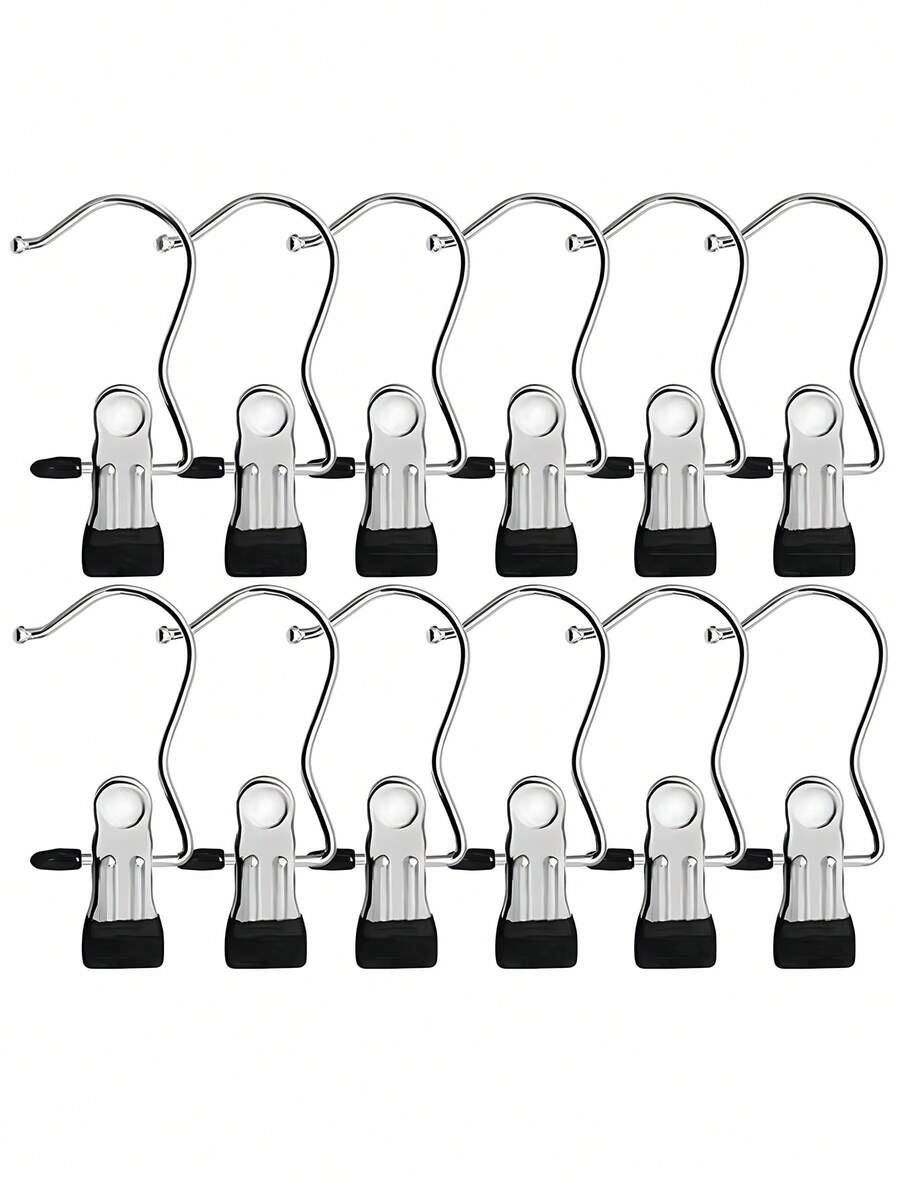 20/10/1pc Stainless Steel Multi-Function Clips Hooks, Multi-Purpose Space-Saving Hanging Rack, 360° Rotating Portable Storage Clip, Back To School Essential, Heavy-Duty Clothing Hook, Non-Slip Coating, Suitable For Closet, Travel (Black) - Multicolor - View 1