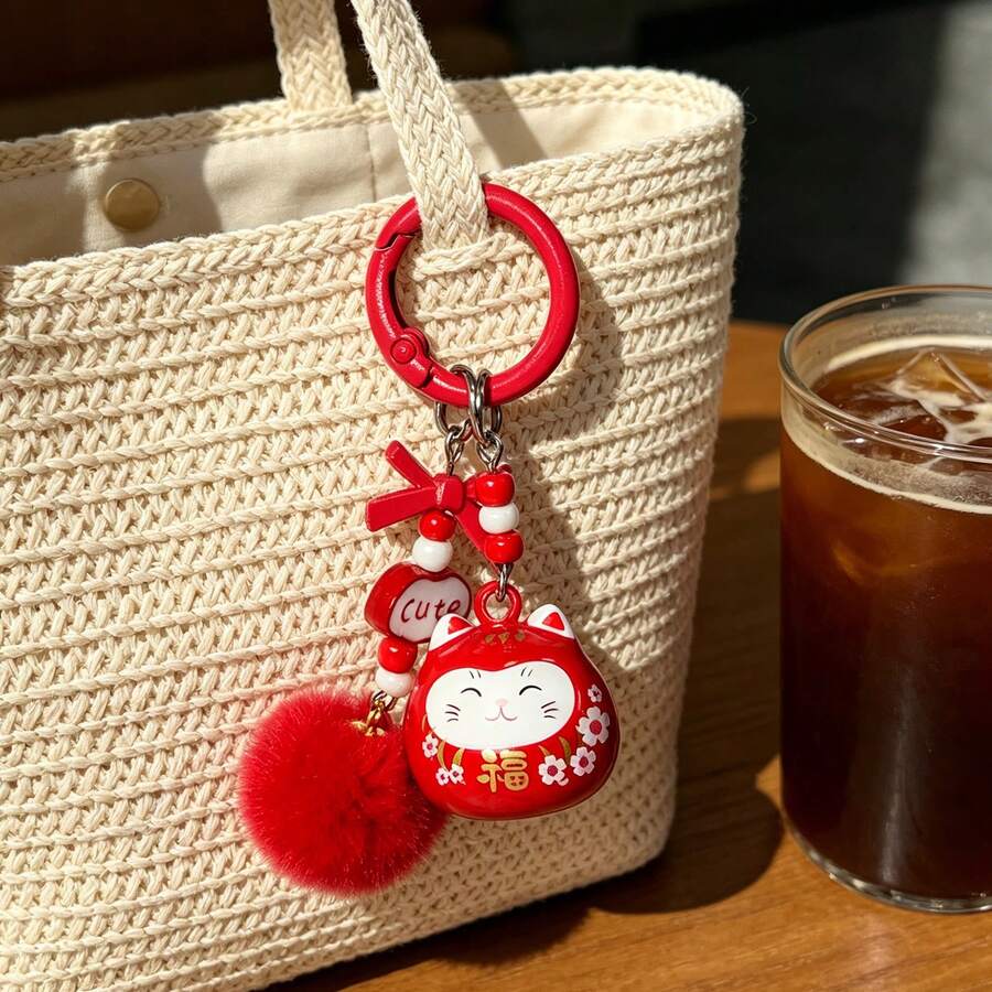 6个风水招财猫铜铃钥匙扣,配圆球配件,O型环钥匙链吊坠,适合女性,防丢钥匙圈,教师节礼物,圣诞礼物,适合送给母亲,节日派对,音乐节,任何场合 - A - 查看 1