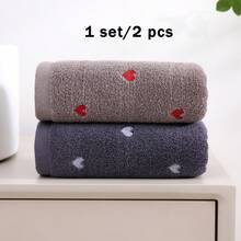2pcs Heart Jacquard Thickened Absorbent Soft Skin-Friendly Cotton Adult Face Towels, Mixed Colors - Multicolor - View 1