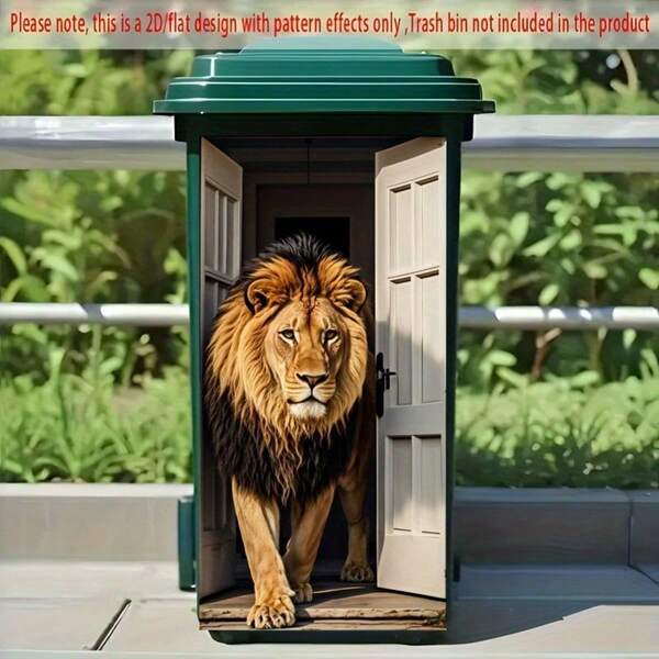 1pc 2D Flat Print Trash Can Sticker 14.57*32.28 Inches Cute African Lion Theme Self-Adhesive Wallpaper Suitable For Trash Can, Wall Home Decor 2D Flat