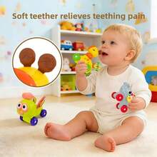 Multi-Play Cartoon Animal Inertia Toy Car, Baby Hand-Grip Exercise Toy, Soft Silicone Teether, Fun Crinkle Paper Rattle, Multiple Rotating Parts, Portable And Durable Infant Enlightenment Toy - Multicolor - View 5