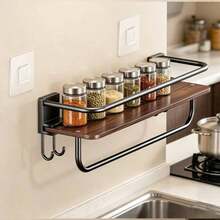 1PC Kitchen Wall Cooking Condiment Bottles And Tool Storage Shelf With Hook,Multi-Functional Hanger Shelf Home Kitchen Storage Black Magic Carbon Steel Holder - View 7