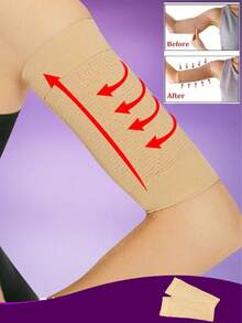 Elastic Knit Compression Arm Sleeves, Unisex Elbow Support UV Protection Arm Shaper, Daily Workout Fitness Yoga Sports Arm Band - Beige - View 6