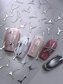 6 Blatt 3D metallische Linien Nagelaufkleber abstrakte silberne Dornen Ranke Kurve Streifen Linien Wirbel Stern Leopard Slider Maniküre Klebe Nagelkunst Aufkleber DIY Y2K Nagelkunst Dekorationen - Silber - Übersicht 5