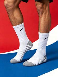 1/5/10/20 pares de calcetines de hombre a rayas grises, deportivos cómodos y suaves, antideslizantes y con absorción de impactos hasta media pantorrilla - Multicolor - Ver 1