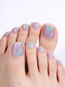 2Pcs Dreamy Glitter Toe Nail Strips,Starry Sky Gradient Summer Toe Nail Stickers,Easy To Apply,Suitable For Ladies' Holidays Trips And Prom DIY Manicures - Mauve Purple - View 2