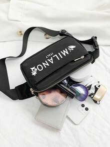 Bolsa Transversal com Alça de Ombro Ajustável, Estampada com "MILANO ITALIA" Árvore de Coco & Padrão de Letras, Bolsa Esportiva Multifuncional para Peito, Bolsa de Armazenamento Minimalista para Viagem, Adequada para Corrida, Caminhada, Fitness, Férias, Escritório e Outras Ocasiões, Bolsa de Cintura Multifuncional para Viagem, Armazenamento de Grande Capacidade, Presente de Aniversário, Presente do Dia do Professor, Presente de Volta às Aulas - Multicolorido - Visão 5