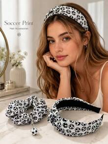 2er Set Haaraccessoires im Fußball-Weltcup-Thema, Damen Outdoor Stirnband und Pferdeschwanz-Scrunchie mit Anhänger, geeignet für Spieltag, Partygeschenke und tägliche Sportbekleidung - A+B - Übersicht 2