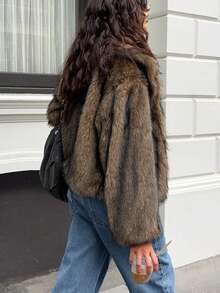 Comfortable Women's Regular Fit Faux Fur Coat, Collar Long Sleeve, Creating Elegant Winter Outfit - Brown - View 4