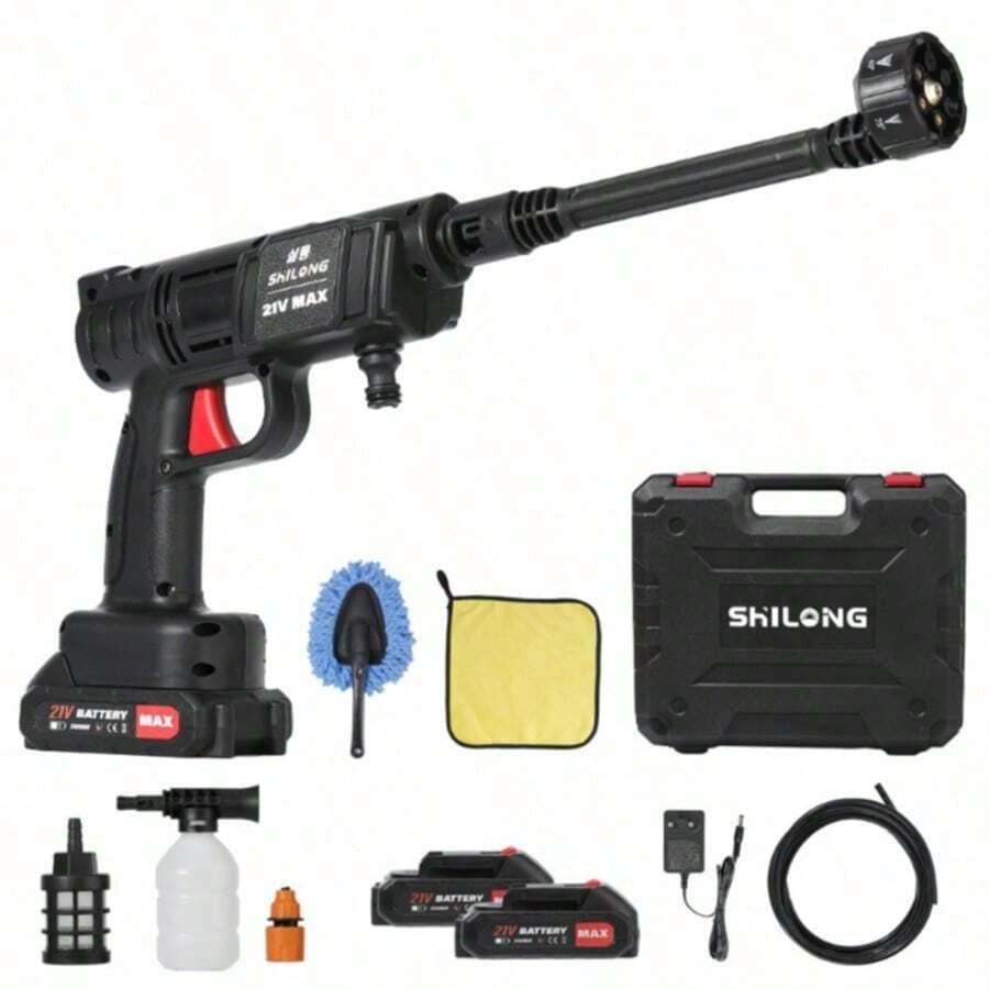 SHILONG 새로운 업그레이드 무선 고압세척기 고압세차기 휴대용 세차기 셋트 휴대용 2000mAh 배터리2개 풀세트 - 블랙 - 보기 1