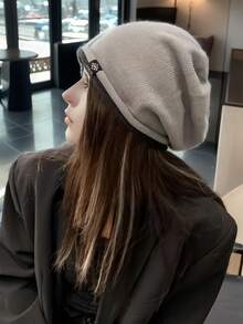 1pc Autumn/Winter Slouchy Beanie, Double Rolled Edge Knitted Hat, Stylish Pullover Cap, Early Autumn Fashion Versatile Face-Slimming Knit Hat - Multicolor - View 3