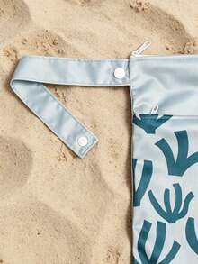 1pc Vintage Print Beach Vacation Waterproof Storage Bag,Back To School - Mint Green - View 5