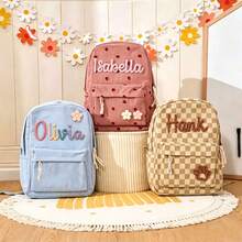 Ransel Nama Kustom dengan Motif Kotak-kotak Stroberi, Ransel Perjalanan Kapasitas Besar dengan Kompartemen Laptop - MultiWarna - View 3