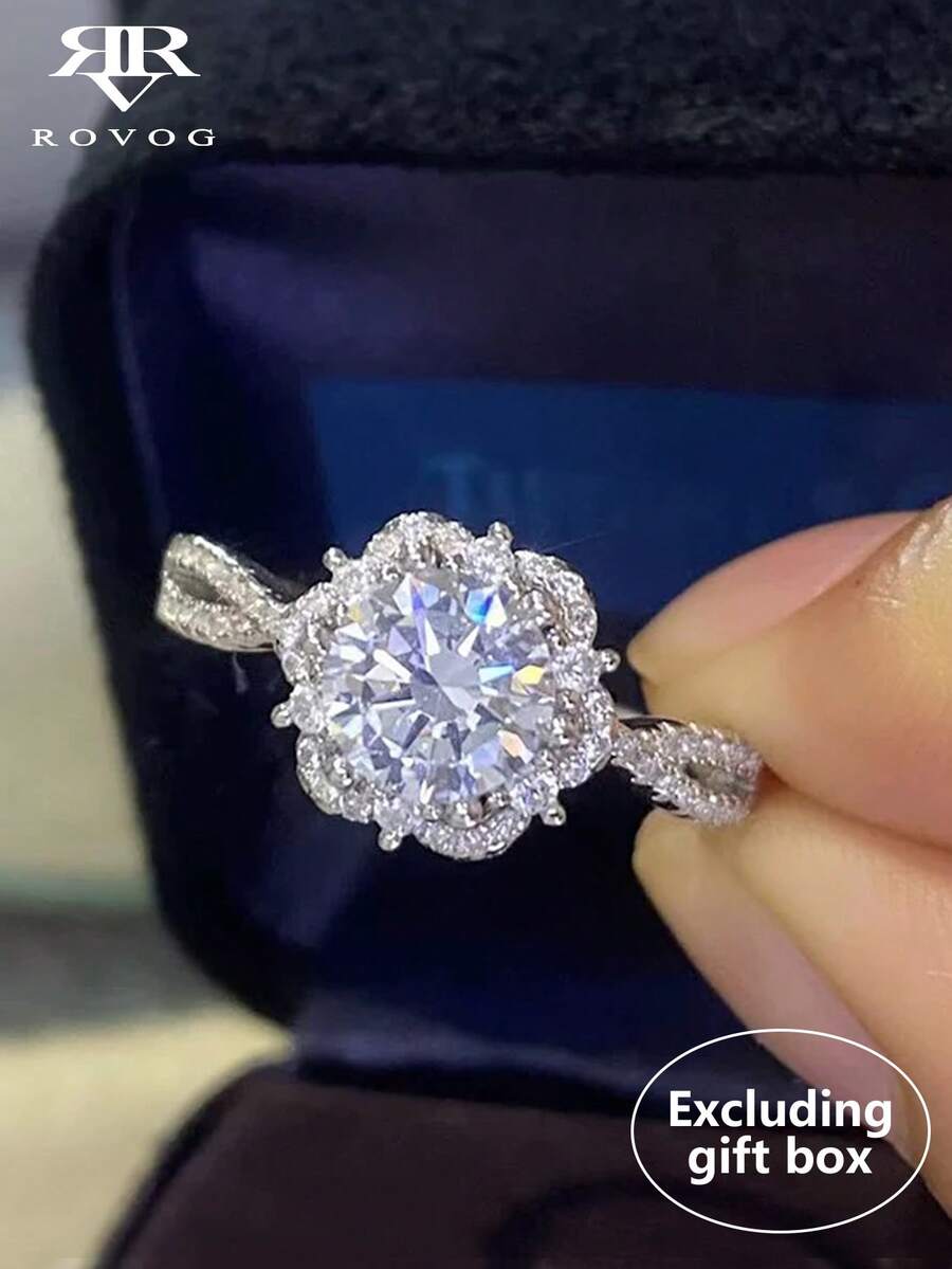1 pezzo Anello singolo da donna in lega di rame con design floreale di lusso alla moda, con zirconia cubica scintillante incastonata, adatto per balli, feste e banchetti (scatola regalo non inclusa)