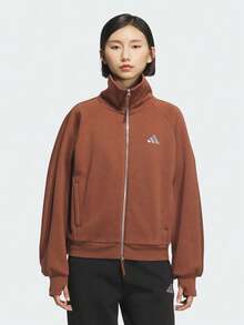 Adidas Women's FLEECE JKT Knit Collarless Jacket KC0048 - Brown - View 1