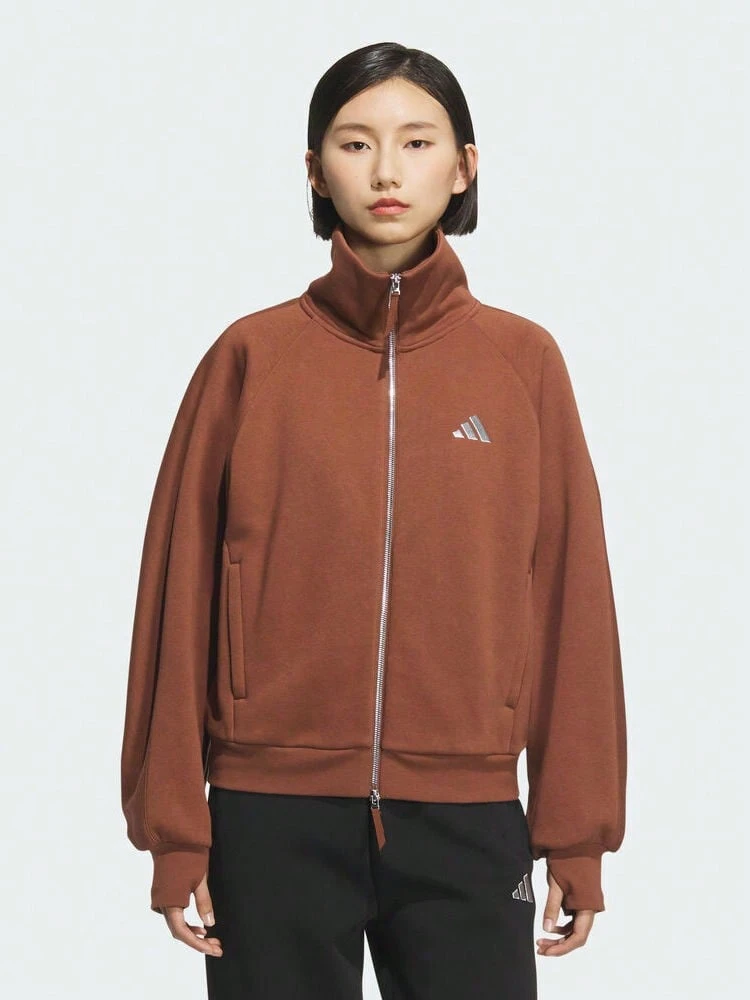 Adidas Women's FLEECE JKT Knit Collarless Jacket KC0048 - Brown - View 1