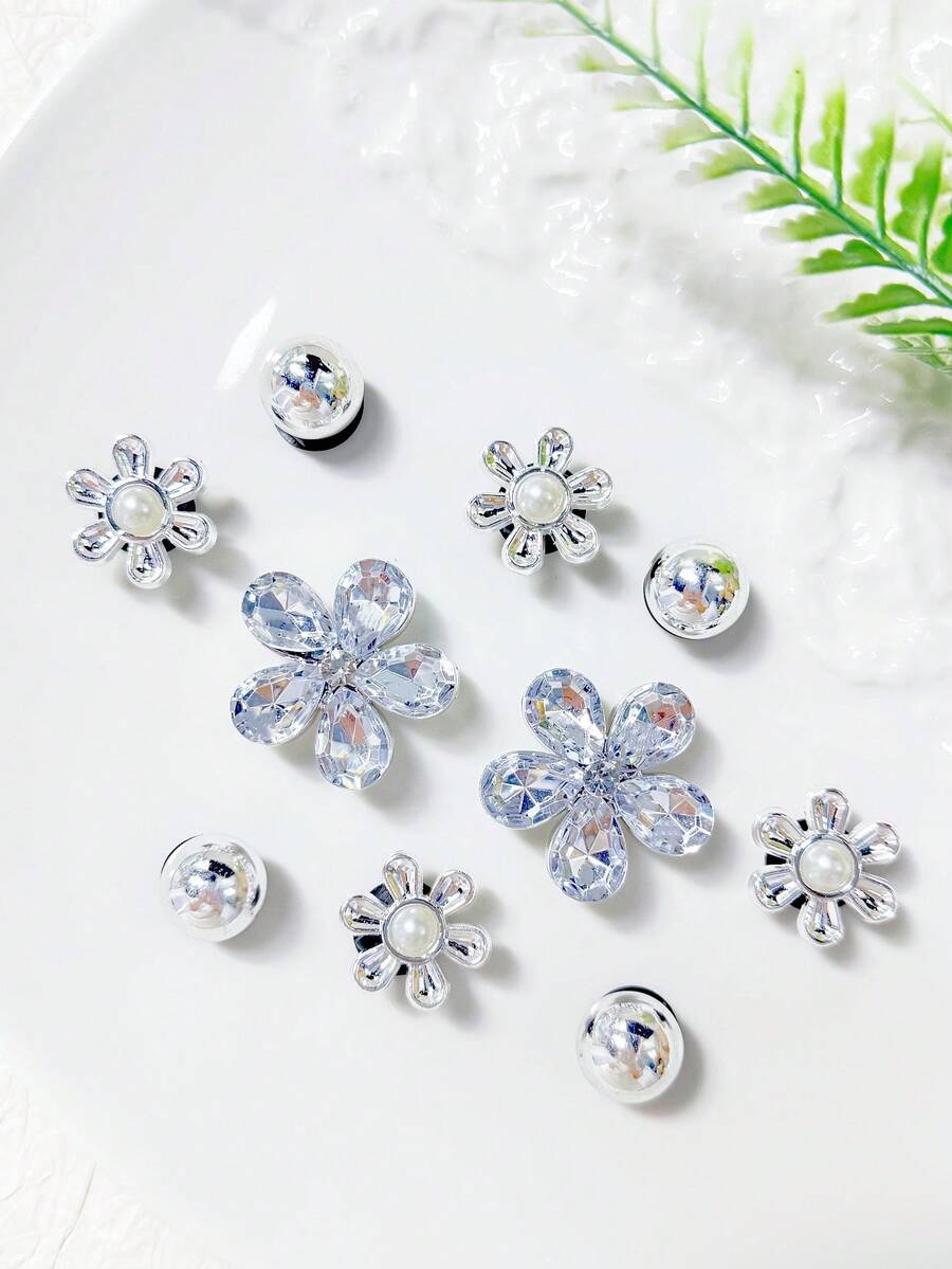 10pcs Silver Shoe Charms Decoration Compatible With Perforated Slippers DIY Accessories - Silver - View 1