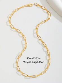 1pc Gold Tone Paperclip Chain Layered Necklace, Minimalist Stackable Link Chain Necklace Set For Women Daily Jewelry - Yellow Gold - View 5
