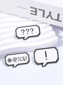 3Pcs Pixel Speech Bubble Enamel Pins Set Swear Symbol Exclamation Question Mark Retro Game Lapel Brooch Gamer Backpack Decor Gift - Black and White - View 6
