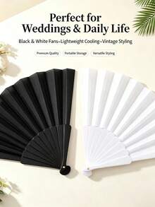 Solid Color Folding Hand Fan, 17-Inch Lightweight Fabric Handheld Fan, Plastic Fan Ribs, Portable Cooling Fan, Suitable For Wedding Party Decoration, Summer Daily Photography Props - A - View 1