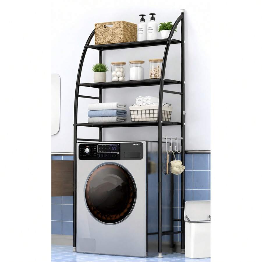 No-Drill Bathroom Washing Machine Storage Rack - Black - View 1