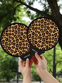 2pcs Leopard Print Folding Fans With Storage Box, Portable Handheld Fan, Suitable For Outdoor, Makeup, Cosplay, Birthday Party, Queueing Scenes, Can Be Used As Princess Gift - Multicolor - View 2
