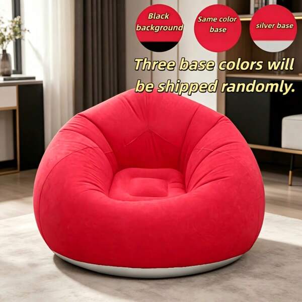 1pc Comfortable Inflatable Bean Bag Slouchy Sofa, Multiple Colors Portable PVC Leisure Chair, Flocked Surface, Suitable For Living Room, Bedroom, Balcony, Reading Room, Home, Office Leisure Inflatable Sofa And Various Camping, Picnic Outdoor Inflatable Sofa, Indoor Sofa - Sofa Bottom Color Random