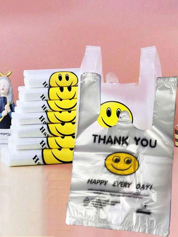 100pcs Thickened Reusable Plastic Shopping Bags, Printed Tote Bags, Supermarket Packaging Bags, Fresh Produce Packaging Bags, Clothing Storage Bags, Gift Wrapping Bags, Holiday Party Gift Bags, Mother's Day Gift Bags, And Household Garbage Bags.