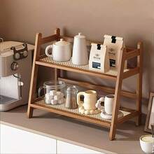 Bamboo Double-Layer Storage Rack, Tea Cup Coffee Cup Holder, Spice Rack, Flower Stand Bookshelf, Suitable For Kitchen, Office And Other Places, Fast Drainage And Ventilation, Moisture-Proof And Mold-Resistant - Multicolor - View 3