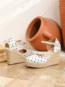 2026 New Women's Colorblock Closed Toe Straw Woven Wedge Sandals With Ankle Strap Buckle Thick Sole Height-Increasing Casual Vacation Shoes - White - View 8