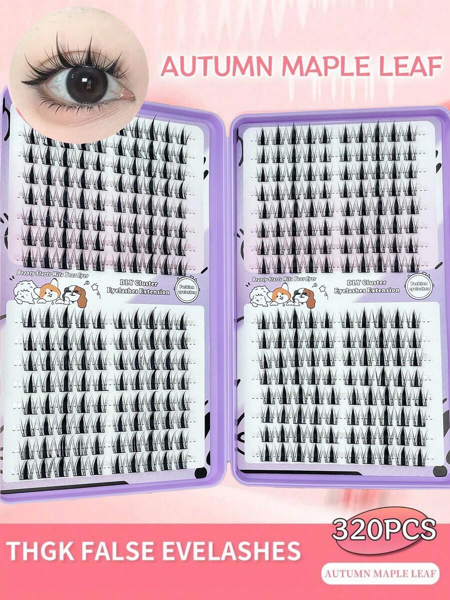 LIMEIKAI 320pcs Manga Eyelash Clusters, Sharp Eyelash, DIY Eyelash Extension, 10-16mm Length 0.07mm Thickness Natural Look Anime Eyelash Clusters, Fine Korean Style Makeup Eyelash Clusters, Asian Style Reusable Beginner Friendly