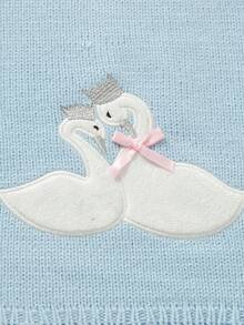 四季純棉嬰兒毯，新生兒毯，可愛天鵝刺繡，女嬰舒適毯，嬰兒車毯，兒童毯，嬰兒必需品 - 淺藍 - 查看 4