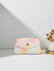 1 buah Tas Selempang Rantai Lipat Kasual Berbahan Quilted untuk Anak Perempuan, Tas Bahu Kecil, Cocok untuk Penggunaan Sehari-hari dan Liburan, Pilihan Hadiah yang Ideal - Warna pewarna dasi - View 8