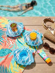 Shiny Shell Inflatable Drink Holder/Floating Mat, Inflatable Drink Holder, Shiny Shell Inflatable Drink Holder, Reusable Shiny Shell Inflatable Drink Holder/Floating Mat, Suitable For Pool Parties, Summer Garden And Swimming Activities, Spa, Fashionable Colorful Spherical Home Party Decoration, Summer Travel Essential - Multiple Styles - View 6