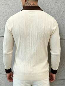 Men's Slim Fit Versatile Comfortable Knit Polo Long Sleeve Top - Apricot - View 5