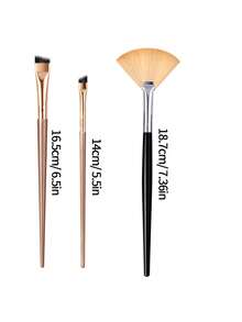 3pcs Makeup Brush Set Including Fan-Shaped Highlighter Brush, Eyebrow Brush, Eyeliner Brush, Soft Bristles, Portable Professional Facial Makeup Brushes, Full Makeup Brush Set, Beauty Tool Set - Multicolor - View 8