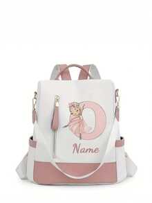 Personalized Custom Name A-Z 26 English Letters Premium Backpack, Fashion Anti-Theft Versatile Large Capacity Travel School Bag, Exquisite Cute Pink Ballet Girl Pattern Fashion Contrast Color Design Lightweight Large Capacity, Perfect For Daily Outings, Work Commute, School - White and Pink - View 31