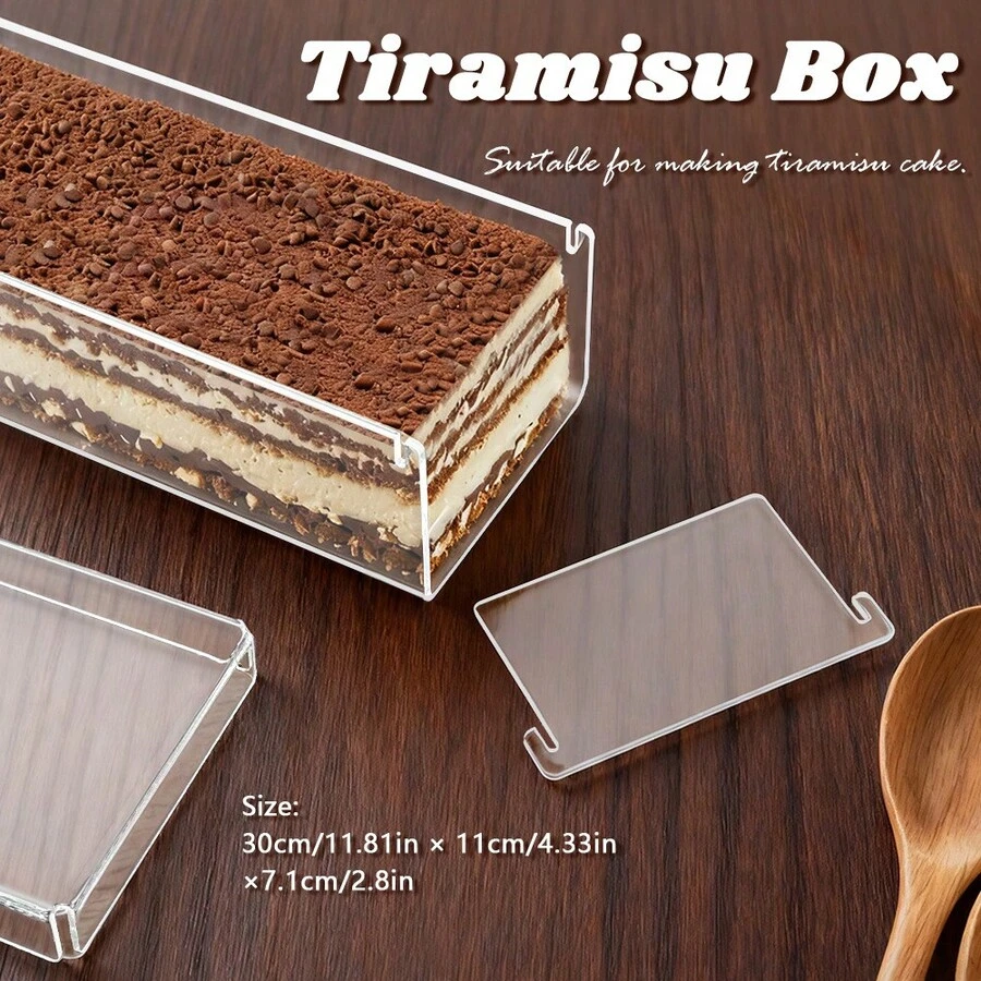 1pc Transparent Acrylic Tiramisu Mold With Lid, Detachable Rectangular Cheesecake Mold And Mousse Cake Box, Reusable Transparent No-Bake Dessert Mold With Removable Side Panels And Cake Base, Suitable For Home Kitchen And Bakery Display