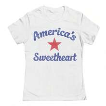 Social Collective Americas Sweetheart Star 7Month4Sun-Patterned Women's Cotton Fabric T Shirt - 白色 - 查看 1