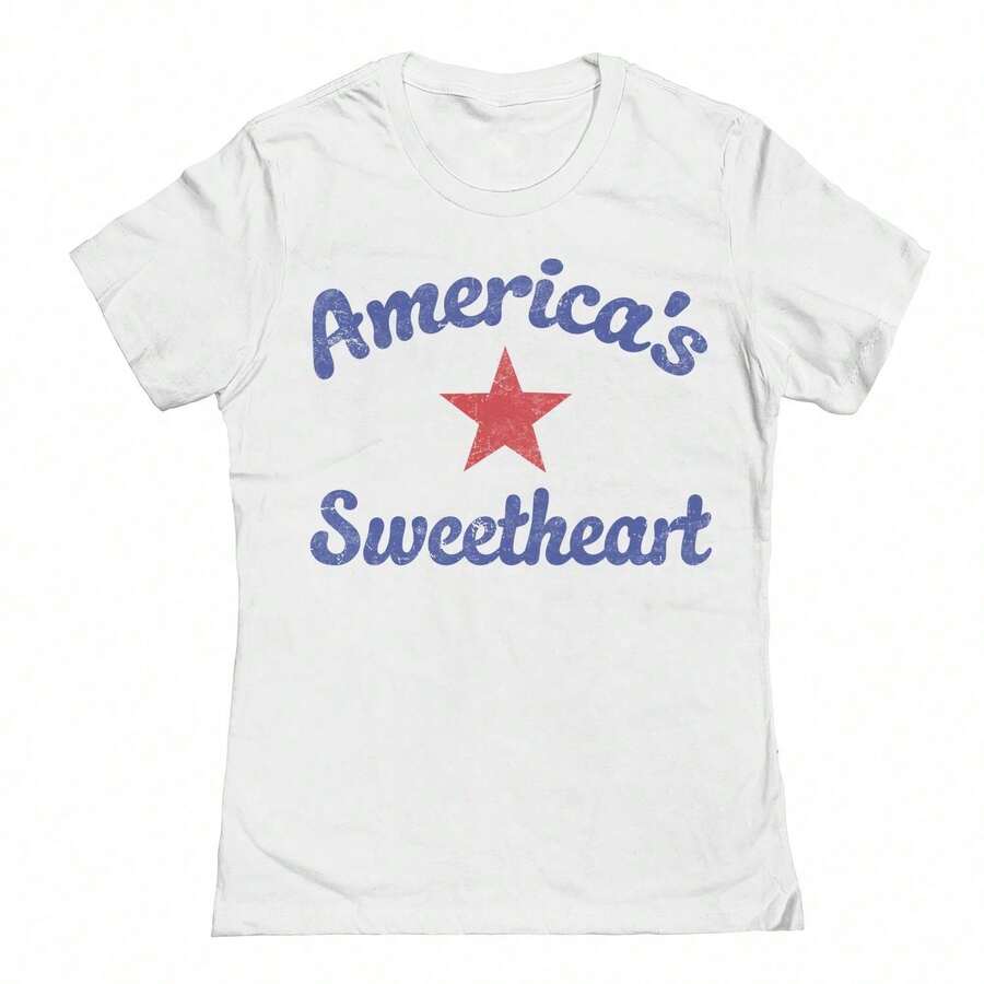 Social Collective Americas Sweetheart Star 7Month4Sun-Patterned Women's Cotton Fabric T Shirt - 白色 - 查看 1