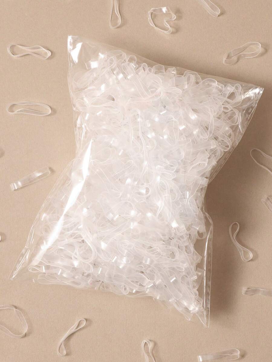 500入 2.5cm 一次性加厚橡皮筋 中號 女用 高彈性 極簡百搭 不傷髮 耐用髮飾髮圈 - 無色 - 查看 1